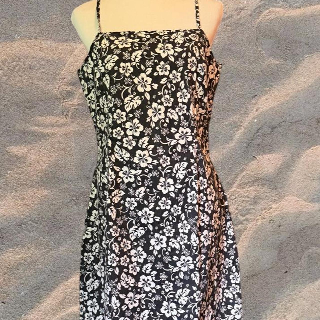 Y2K No Boundaries Stretch Navy White Hawaiian Floral Tank Top Dress Juniors XL