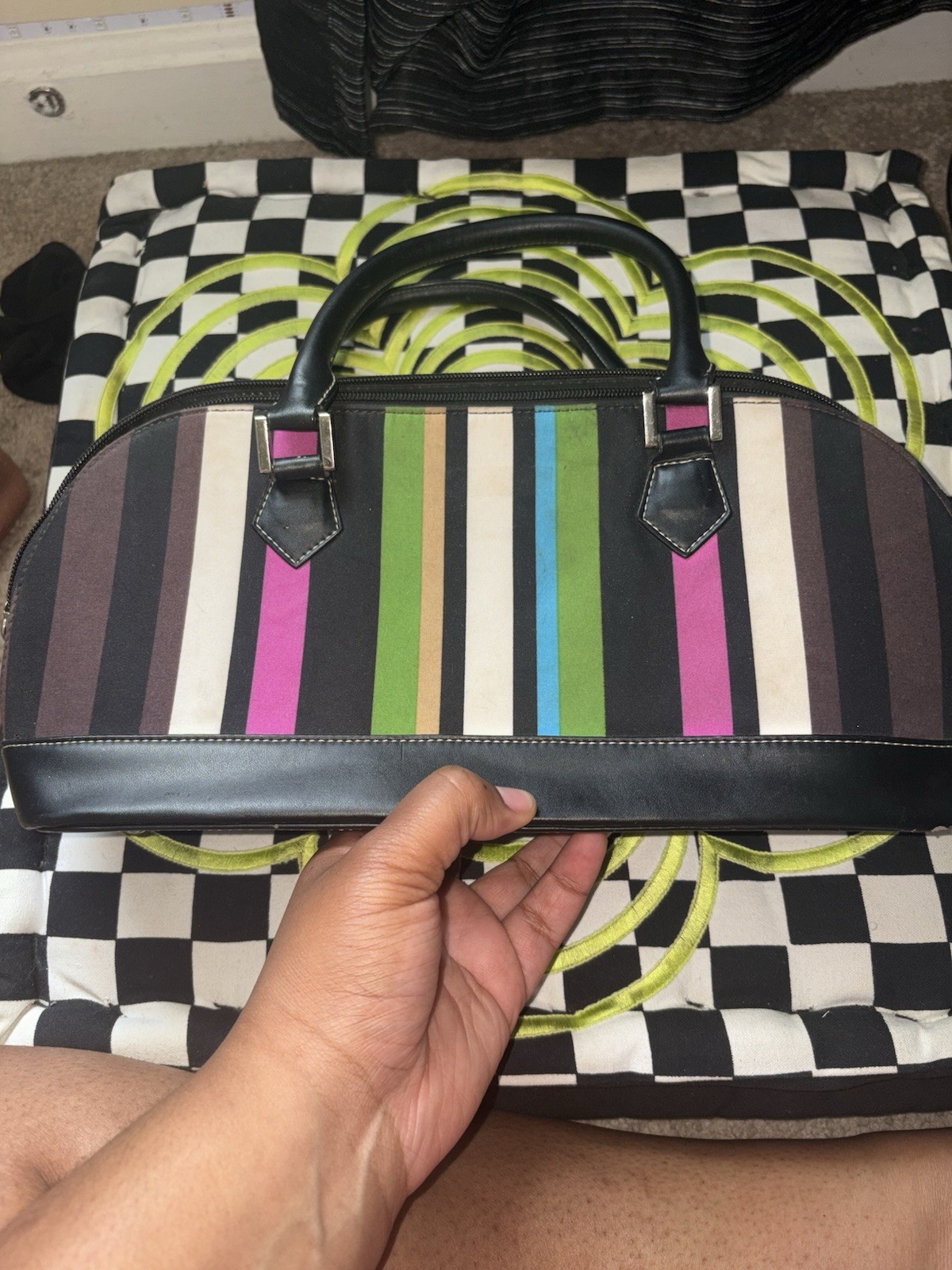 Multi Colored Striped Pattern Handbag Vintage