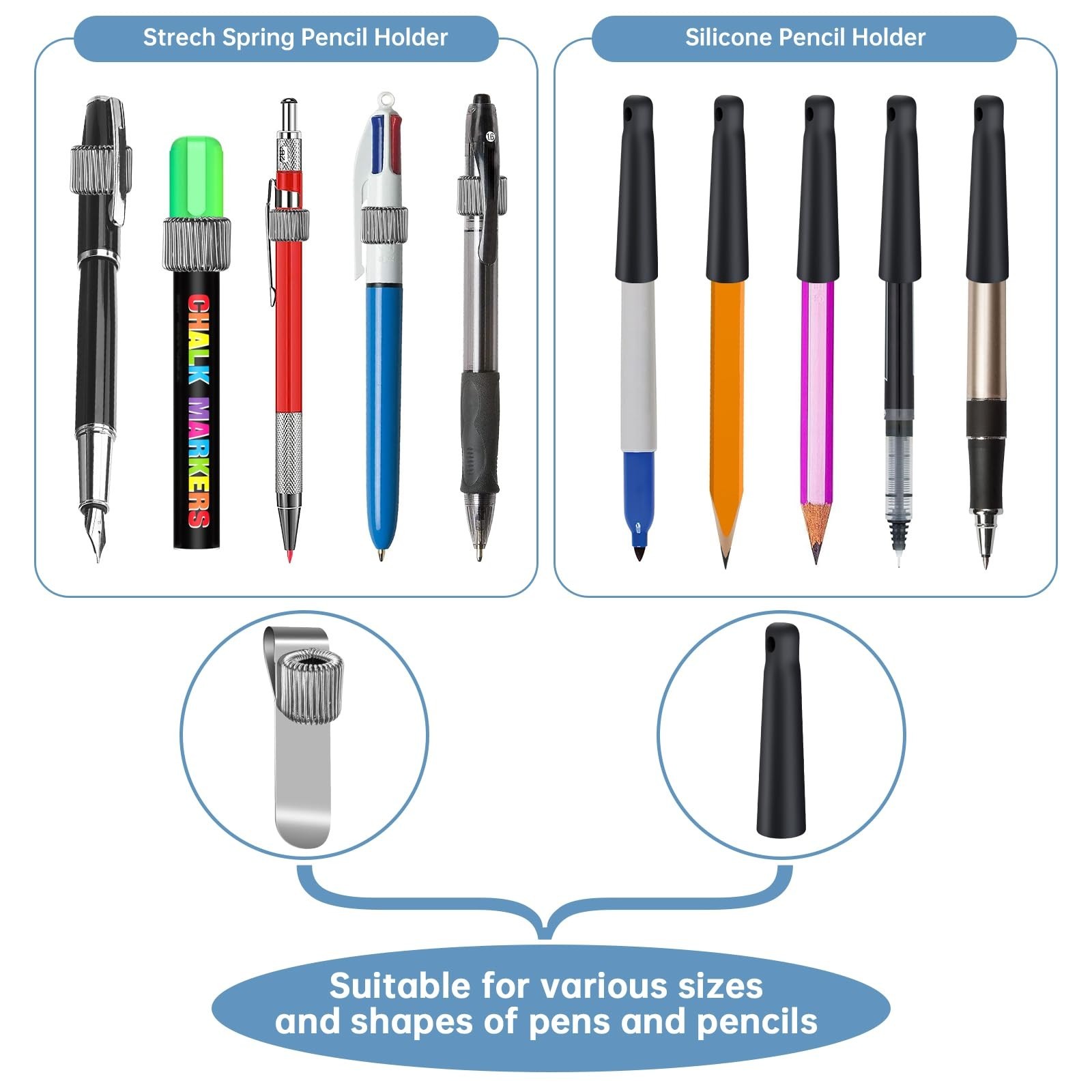 2 Pack 35″ Steel Wire Heavy Duty Retractable Pull Pen Pencil Holder, Flexible…