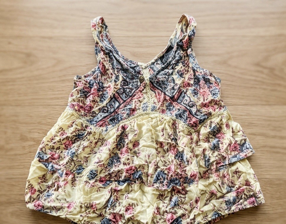 Angie Sleeveless Top Boho, Small, Rayon, Festival, Faded Flowy, Multicolored