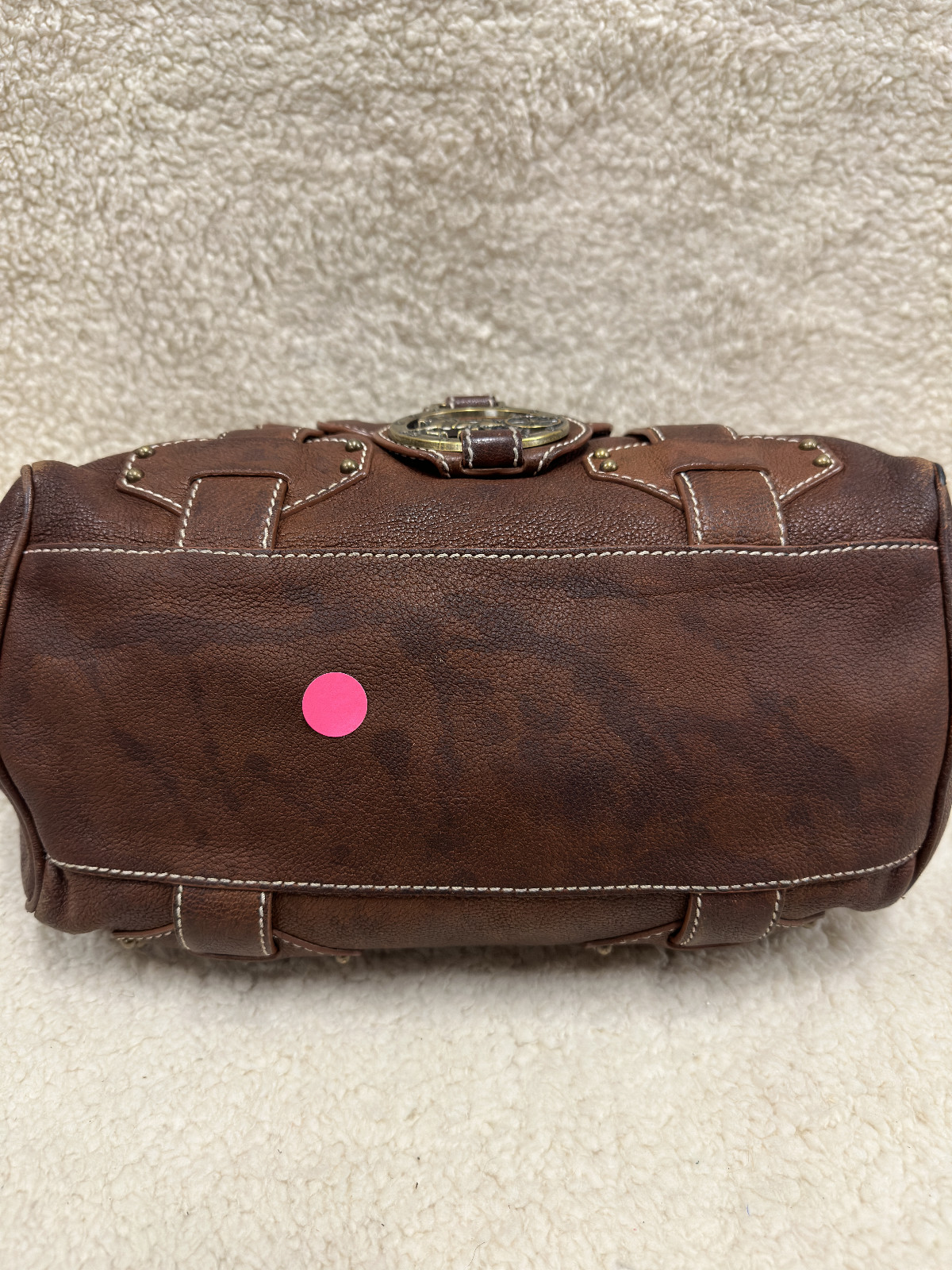 Celine Brown Leather Handbag Handle Purse Satchel Horse Buggy Logo Dust Bag Tags