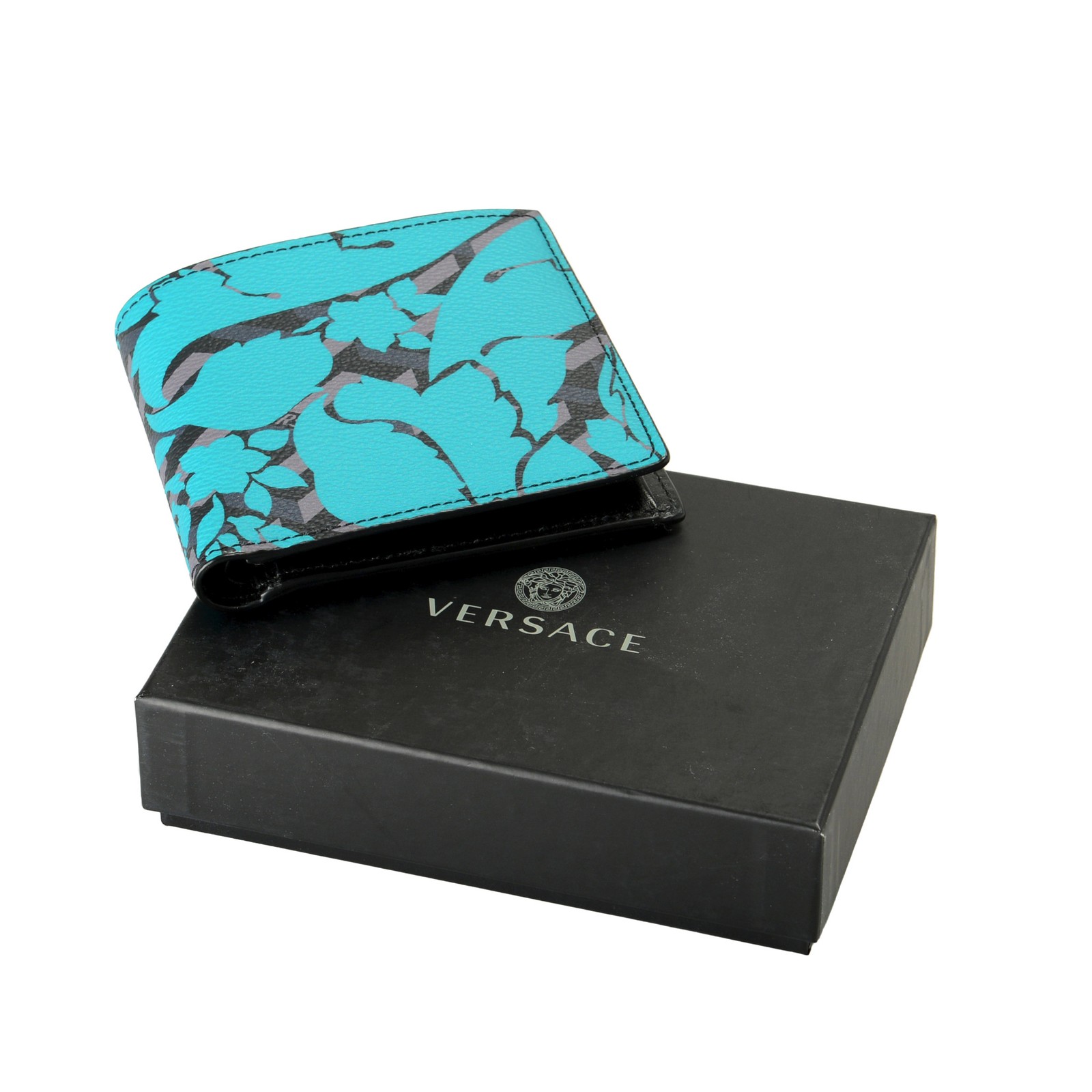 Versace Unisex Multi-Color 100% Textured Leather Floral Print Bifold Wallet