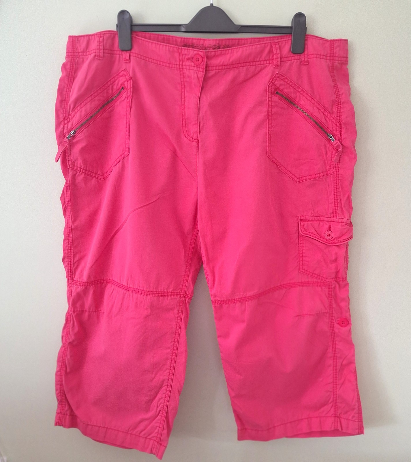 M&S Cargo Combat Trousers Cropped Adjustable Length UK22 Hot Pink 100% Cotton