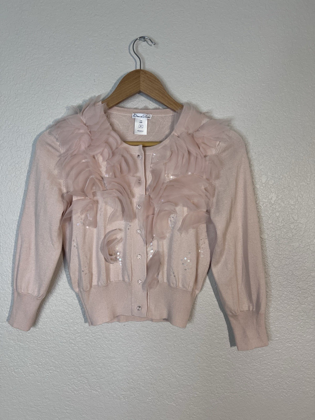 Oscar de la Renta Soft Pink Cardigan Size M Coquette Fairycore Romantic