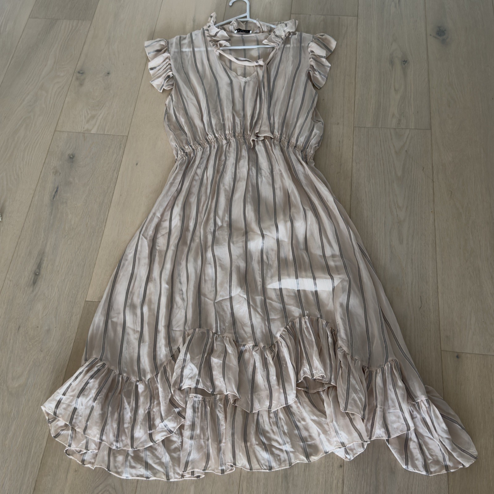 NWOT Sandro Pink Stripe Silk Ruffled Maki Midi Dress. Size 40. Stunning ✨