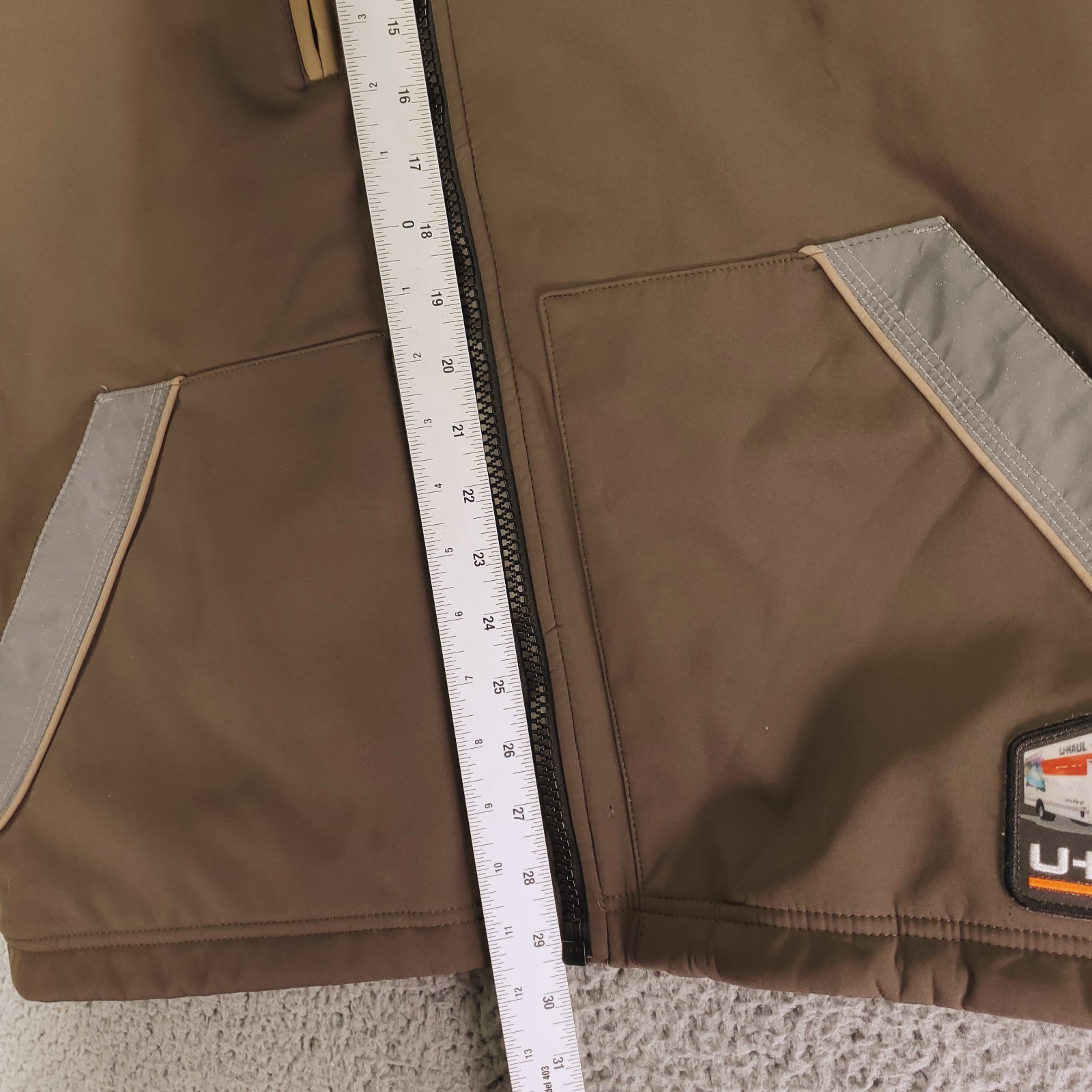 U-HAUL Jacket Mens XL Beige Brown Reflective Full Zip Softshell Workwear
