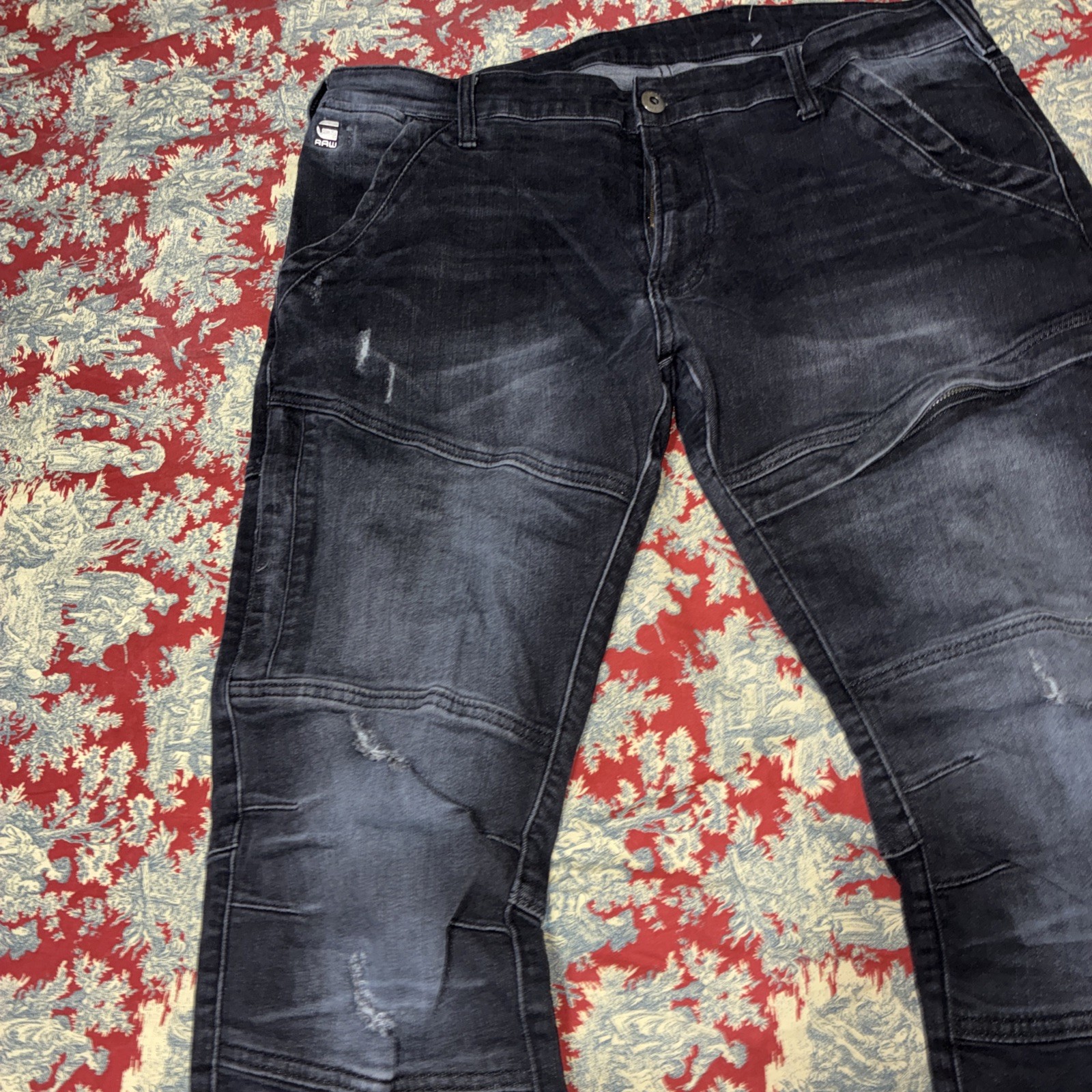 G Start Raw Jeans Sz 38×32 Men Blk Rackam 3D Skinny Distressed Used No Returns
