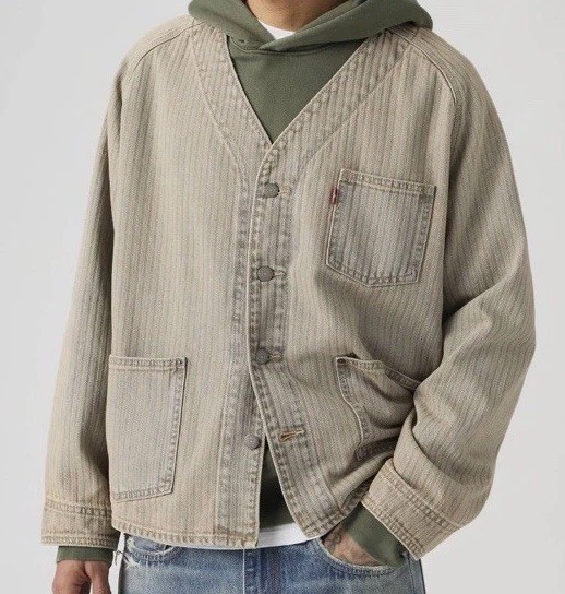 Levis Union Engineers Coat Beige Denim Cardigan Relaxed Fit 71390006 Men’s Sz L