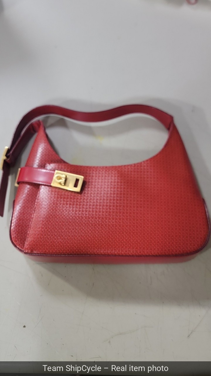 DEFECTIVE Salvatore Ferragamo Gancini Red Leather Shoulder Bag Near Mint G3D