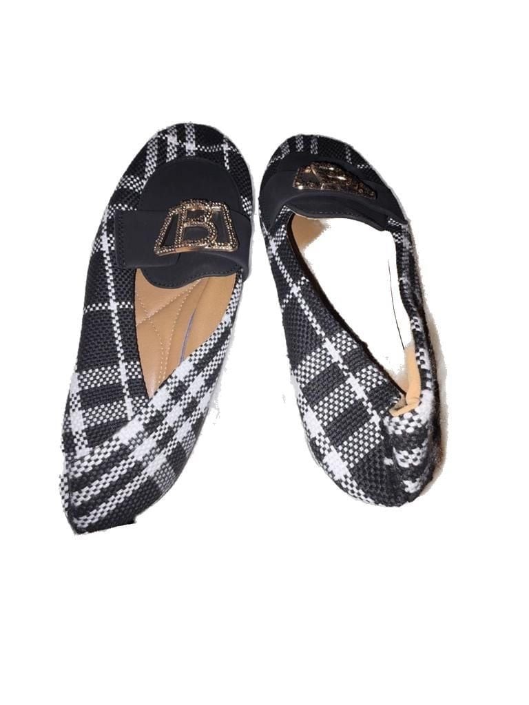 Women’s Black &White Plaid Square Toe Flat Loafers EU 38 US 7.5