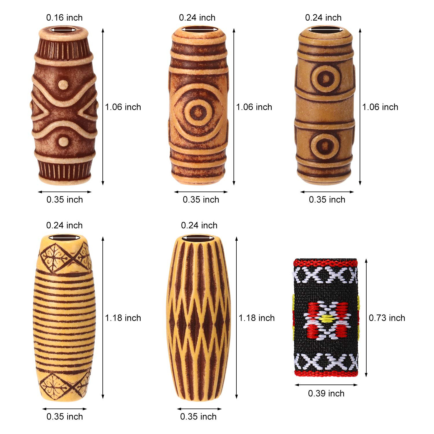 27 Pcs Wooden Fabric Dreadlock Beads Tube Beads for Hair Braids Jewelry for Hair