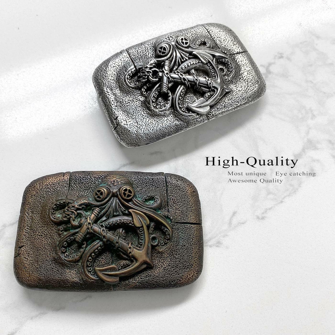 Antique Engraved Octopus Boat Anchor Belt Buckle fits 1-1/2″ (38mm) Belt Strap