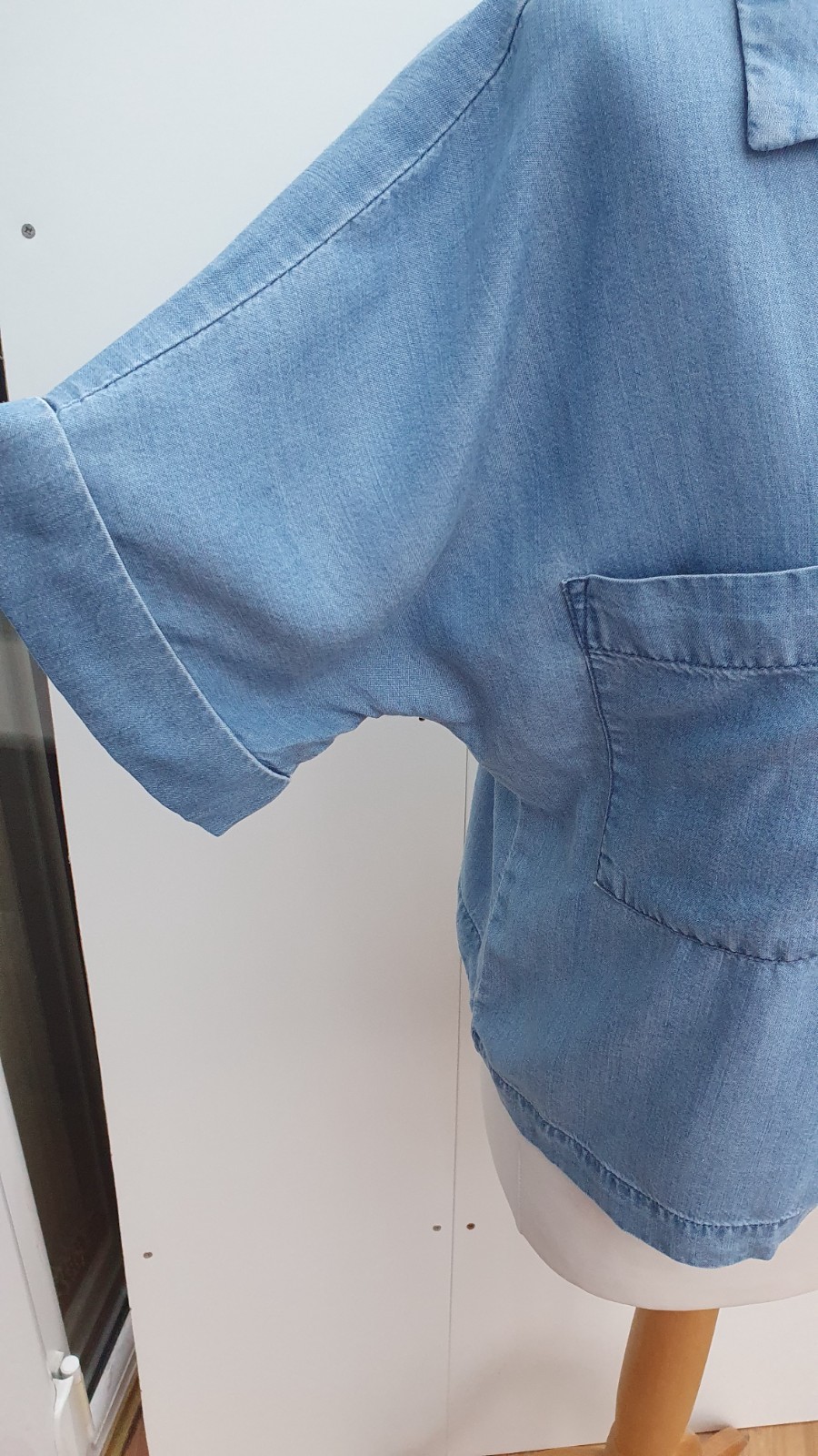 Dannii Minogue Shirt Short Sleeve Tencel Revere Blue New Size 10 Petite