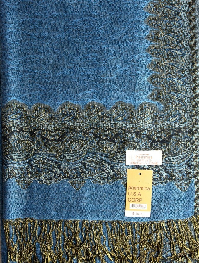 DG Women’s Pashmina Scarf Shawl,Paisley,Black Blue Silk.Cashmere.Soft