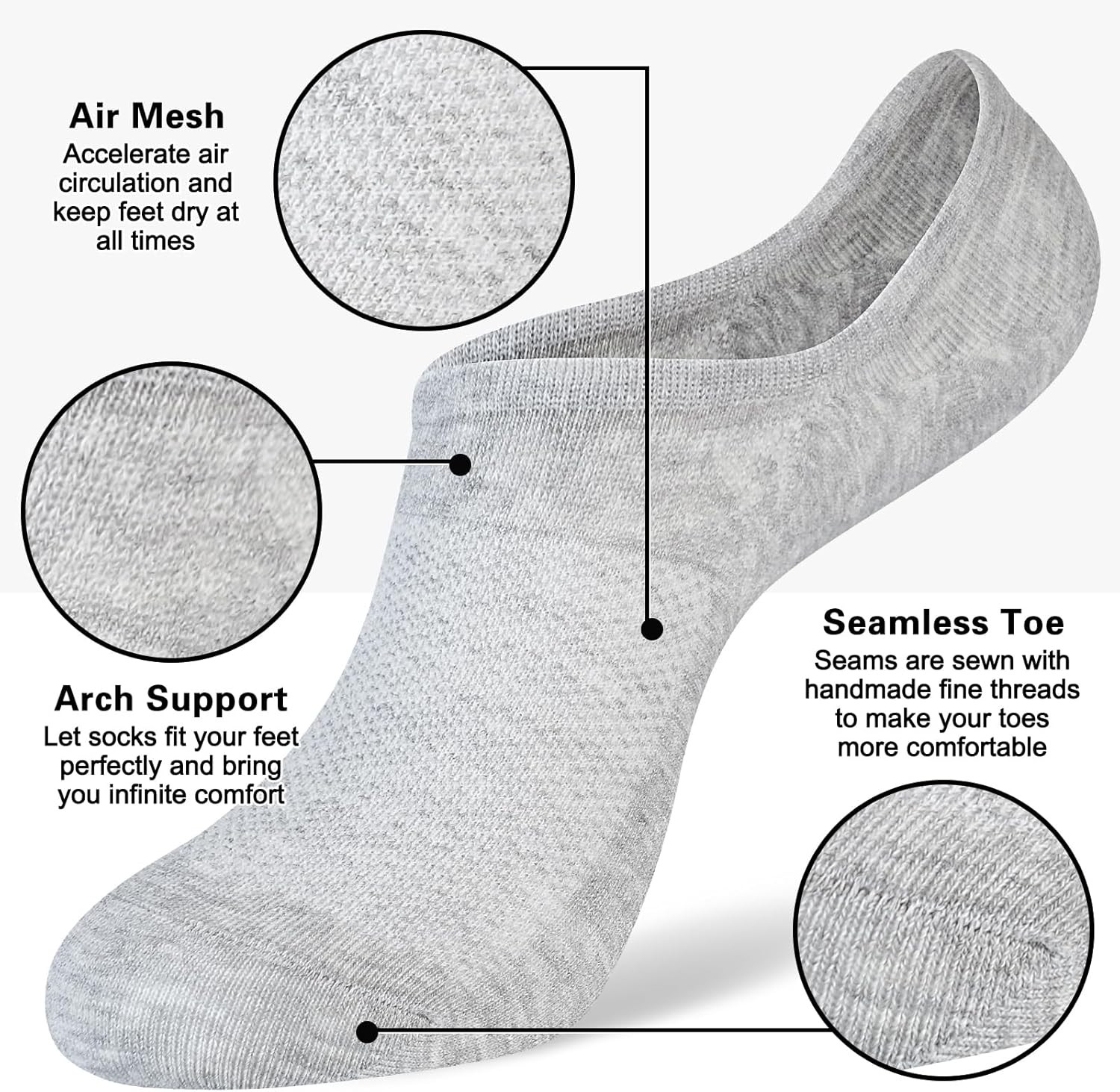 8 Pairs Womens 100% Cotton Non Slip No Show Socks, Low Cut Casual Invisible Line