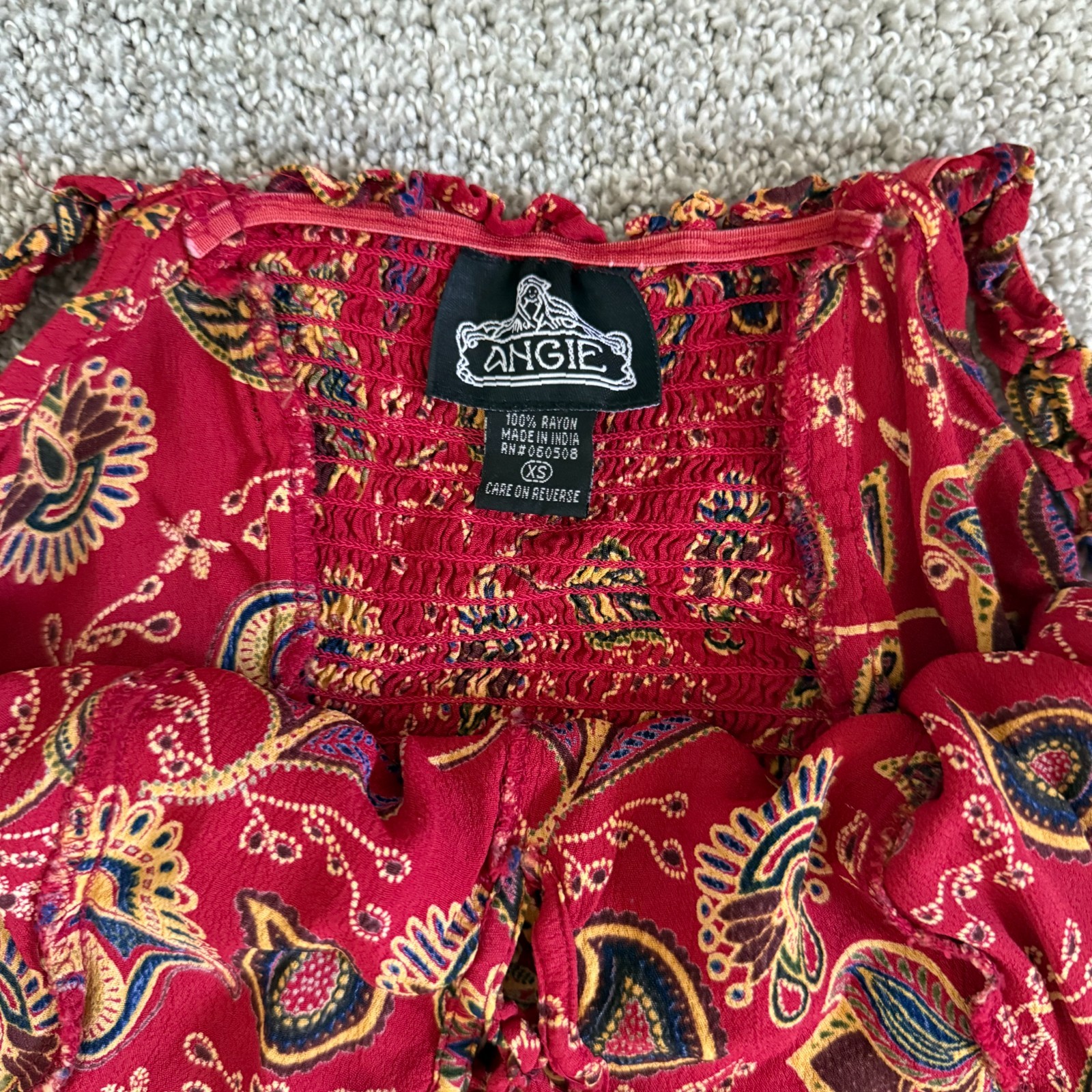 Angie Womens Red Paisley Mini Dress Boho XS
