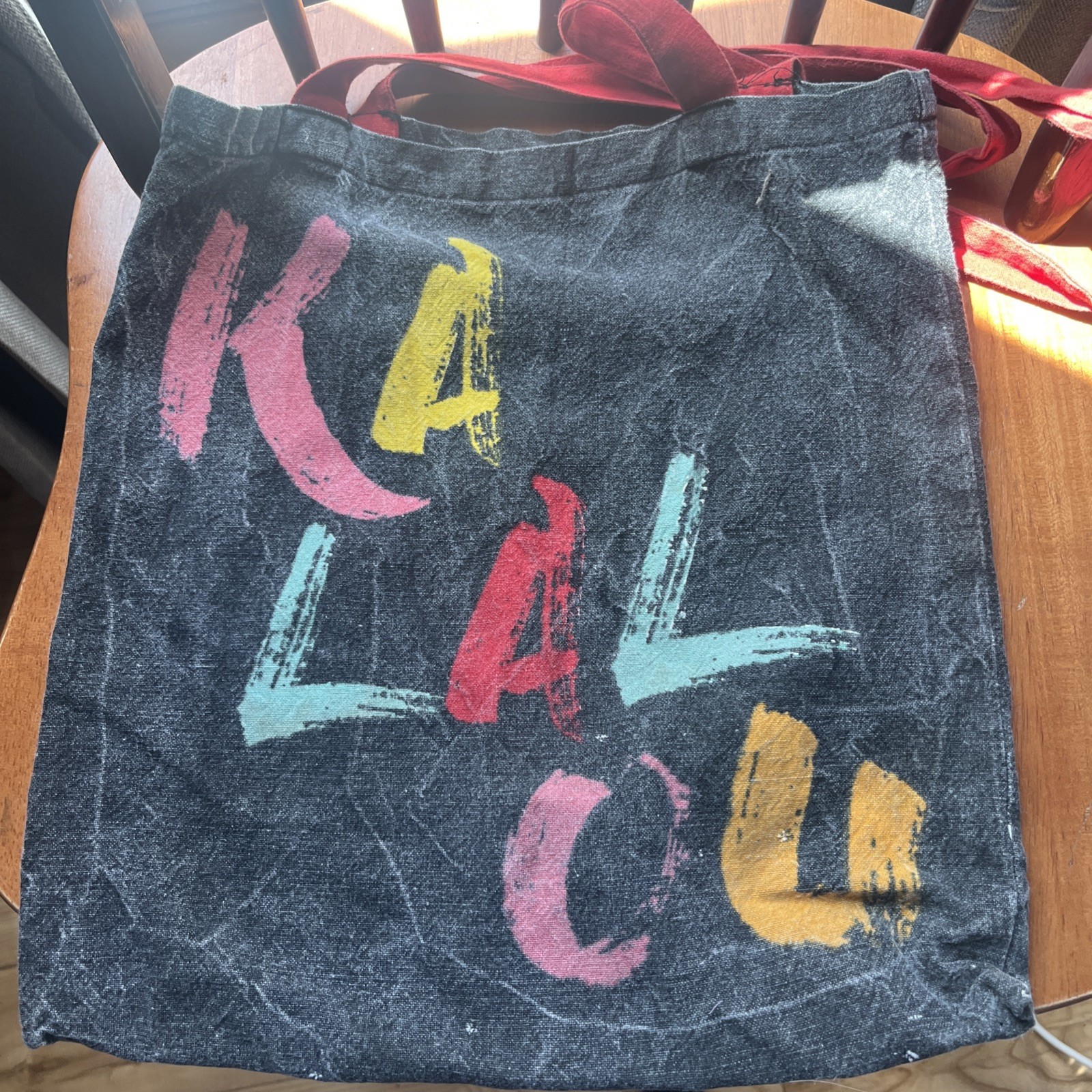 KALALOU Black with Red Handles Manhattan Tote Bag