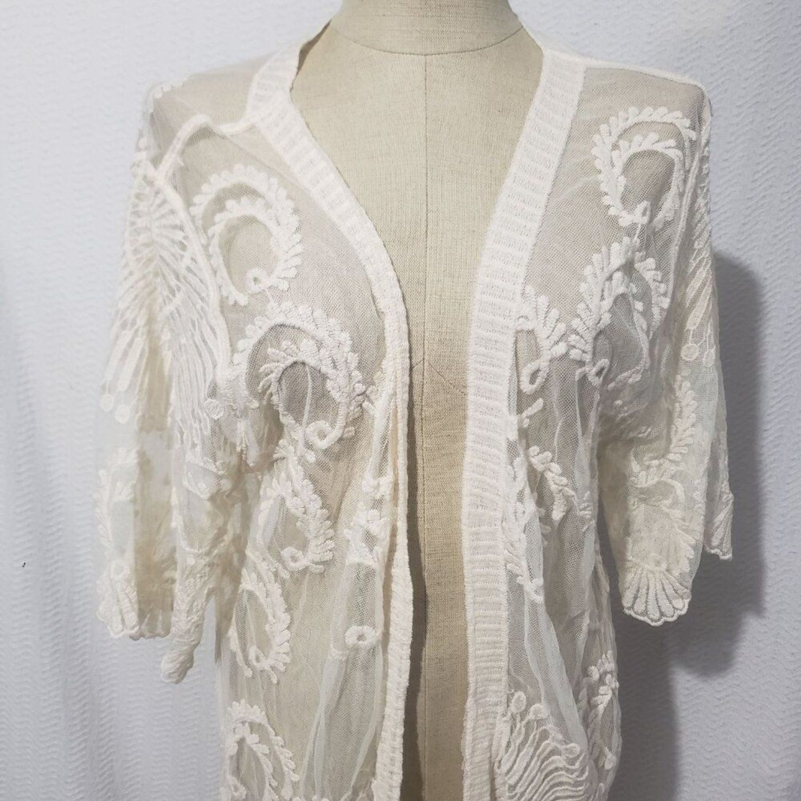 New Anthropologie Do Everything in Love Ivory Long Lace Cardigan Duster Cover Up