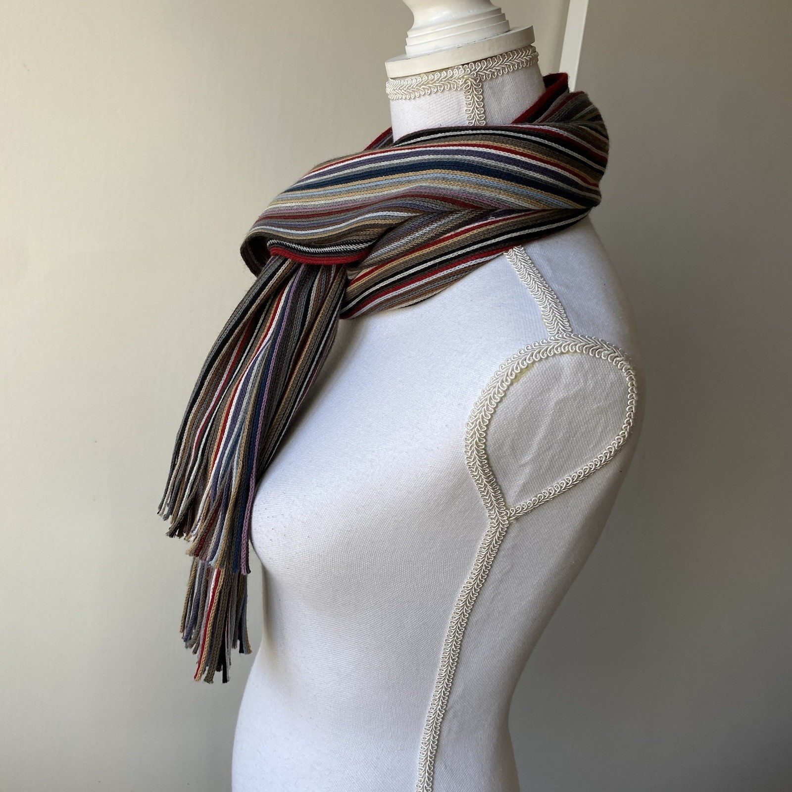FRAAS Scarf Striped Red Gray Beige Teal Purple Black Fringe Soft Men’s Women’s