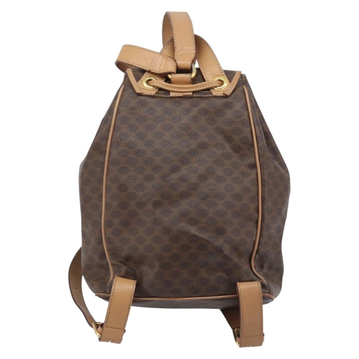 CELINE Macadam Canvas Backpack PVC Leather Brown Gold Auth SW2219