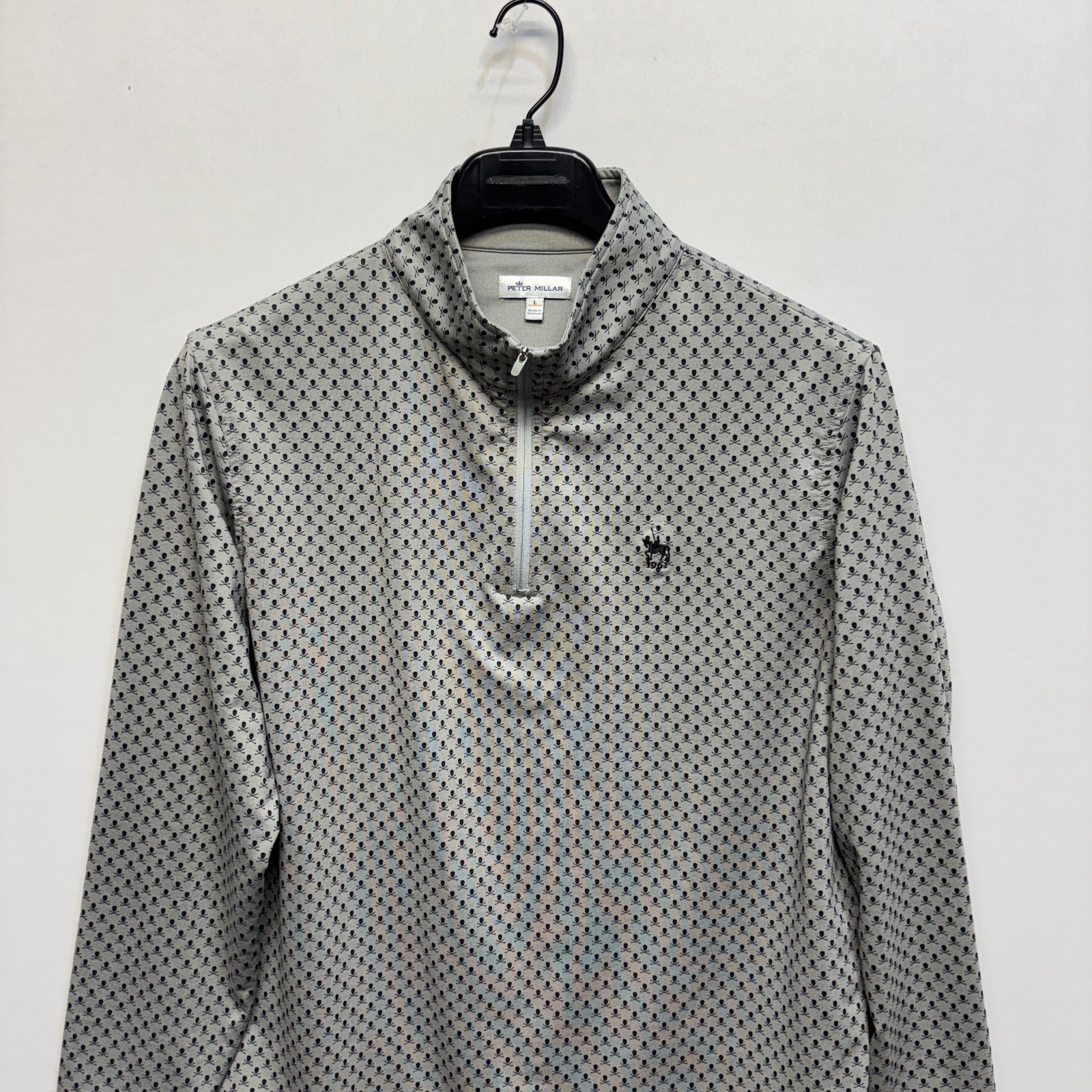 Peter Millar Men 1/4 Zip Pullover Golf Top Size Large Skull Prints C103 -16