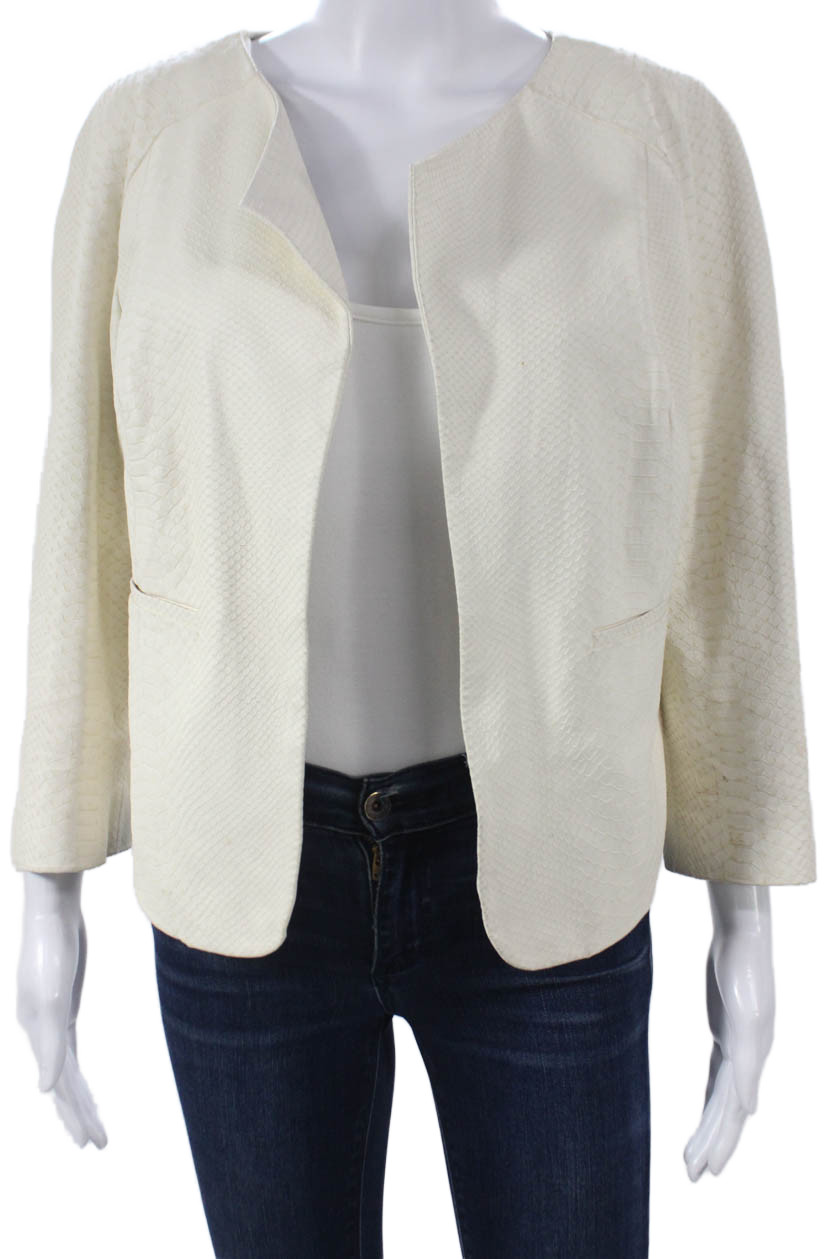 Robert Rodriguez Women Ivory Leather Animal Print Basic Jacket Size 6