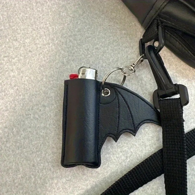 1PC Bat Lip Balm Holder Keychain PU Leather Wing Design Punk Style Accessory