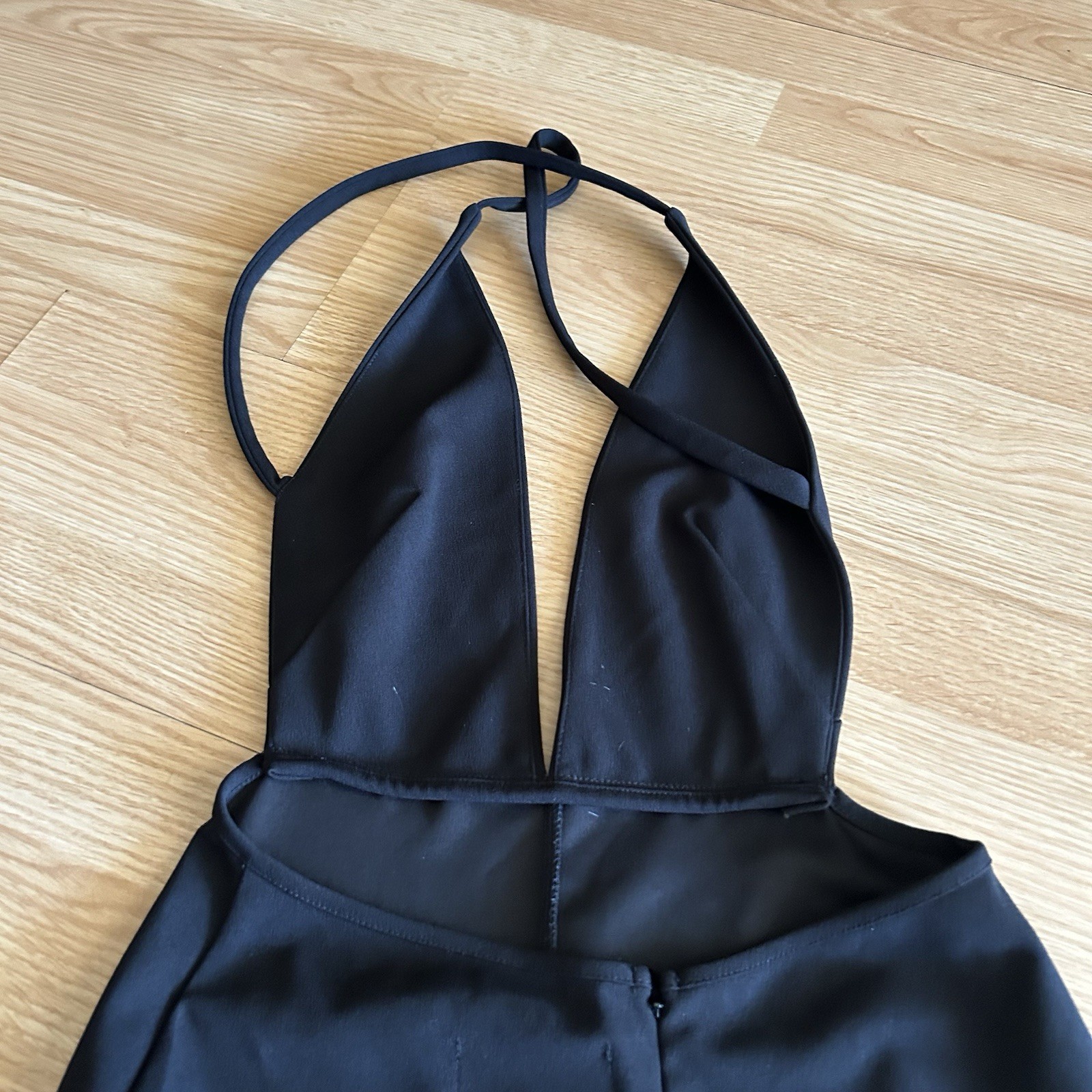 Solace London Black Halter Cross V-Neck Dress Size 4