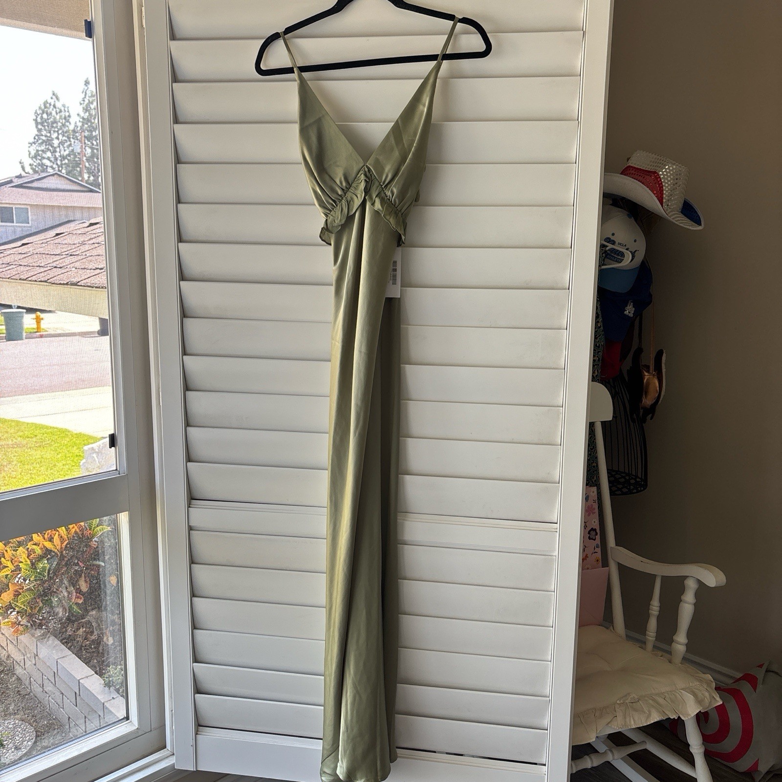 Reformation NWT Madrigal Artichoke Green Satin Maxi Slip Dress Size S