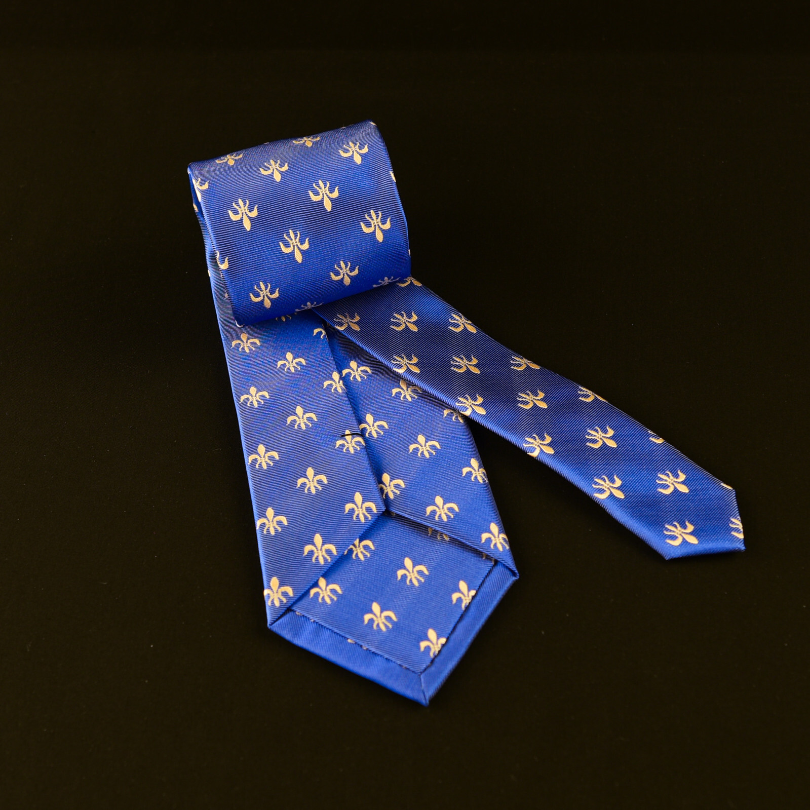 Blue & Yellow 3.15″ Wide Tie 8 cm Necktie With A Pair Fleur-de-lis Cufflinks