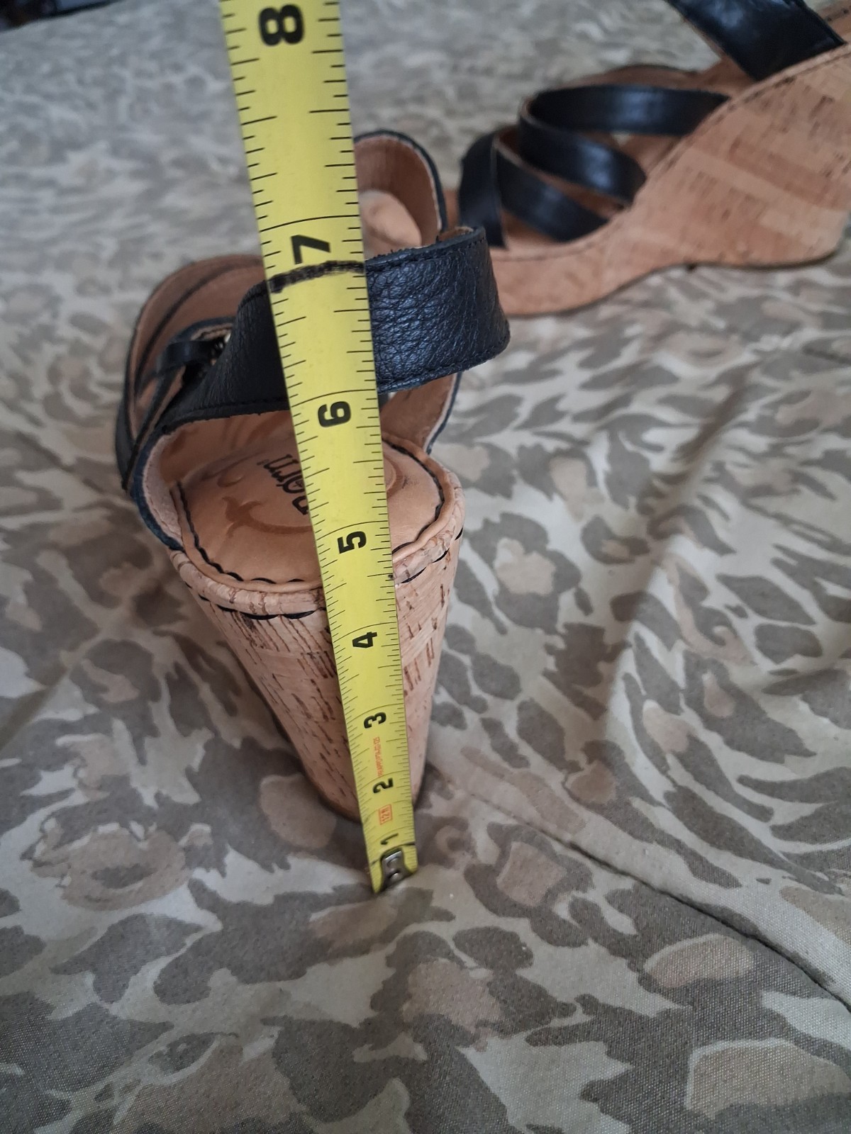 Born Black Leather Cork Wedge Sandals Women’s Size 10