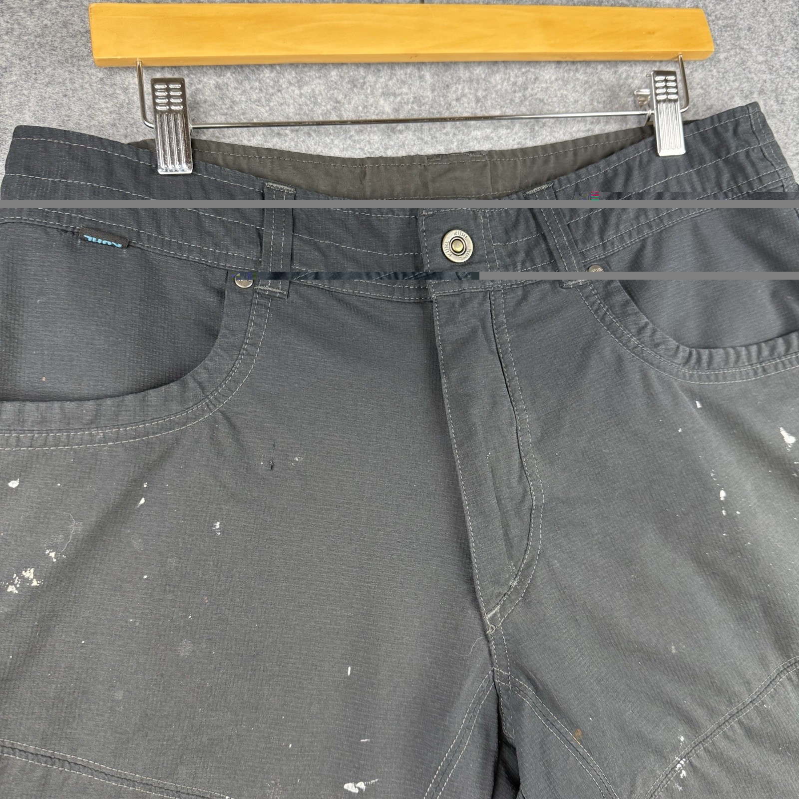 Kuhl Silencr Kargo Shorts Mens Sz 34 Hiking Outdoor Zip Pocket Black Paint Splat