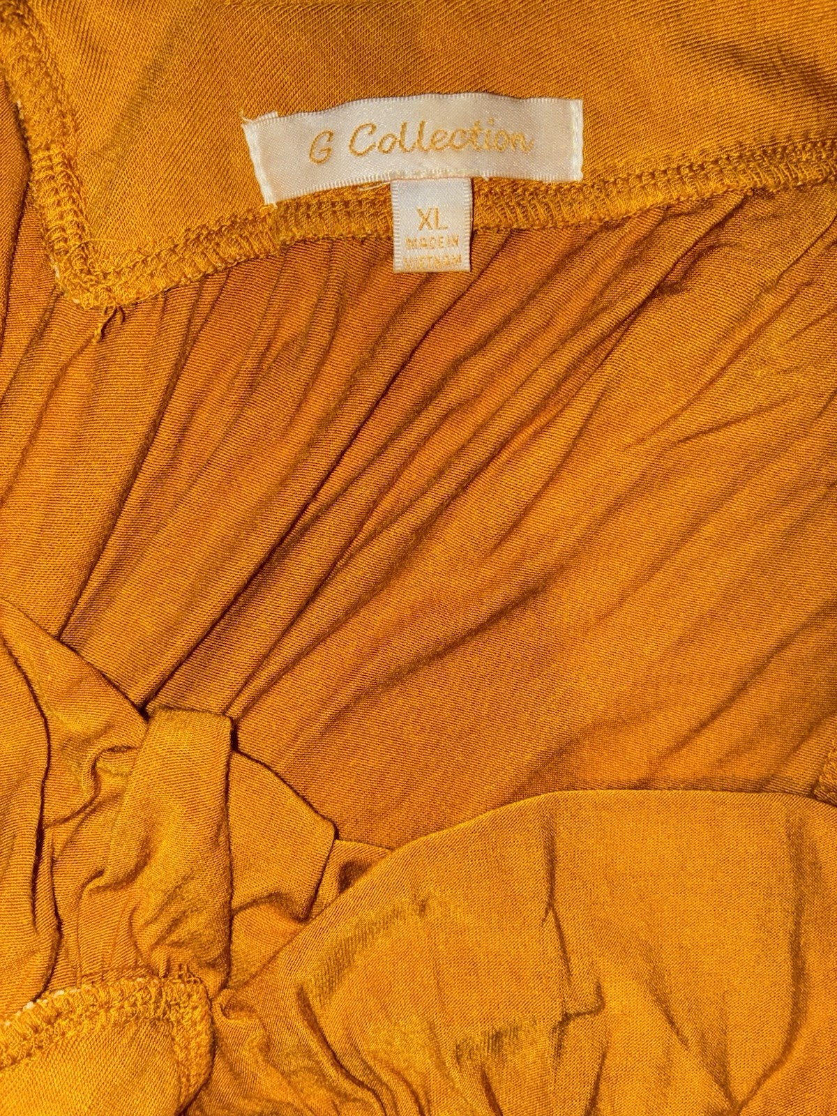 G Collection Mustard Lace Trim V-Neck Cold Shoulder Short Sleeve Blouse XL
