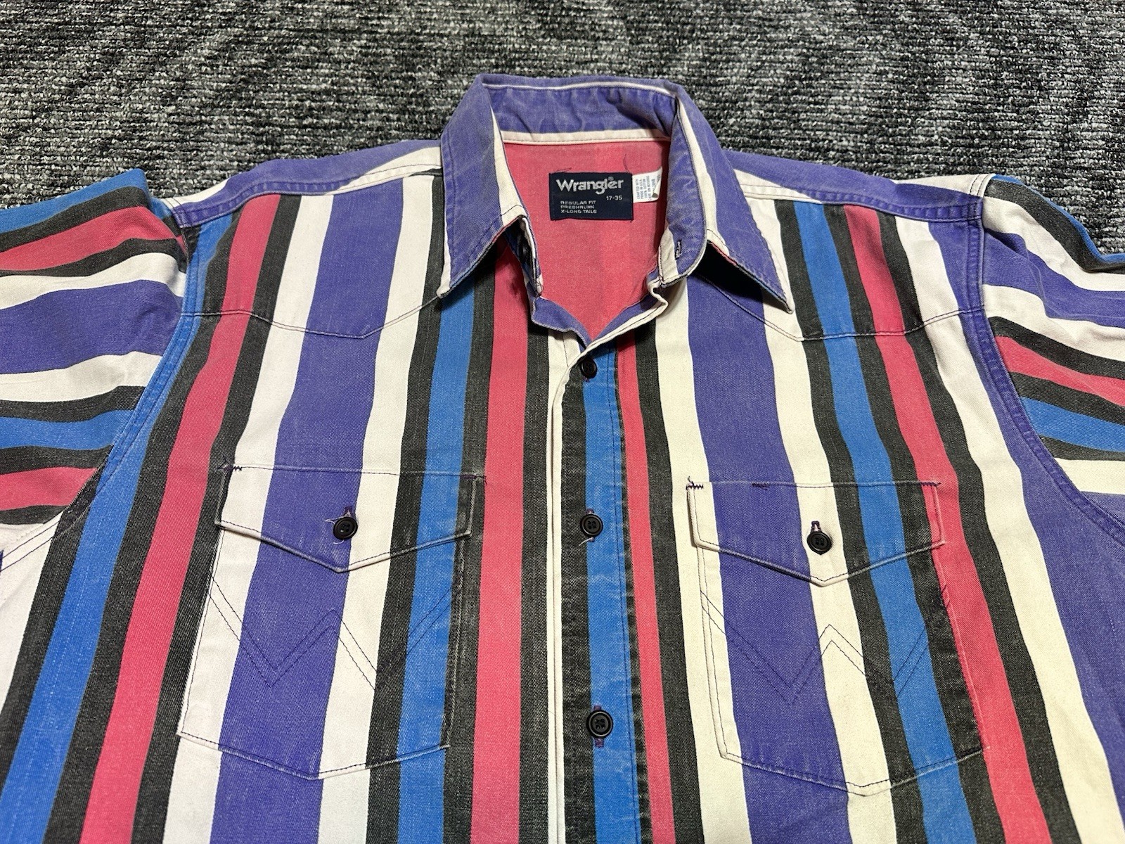 VTG Wrangler Brushpopper 80s-90s Made In USA Striped Western Shirt Button Down