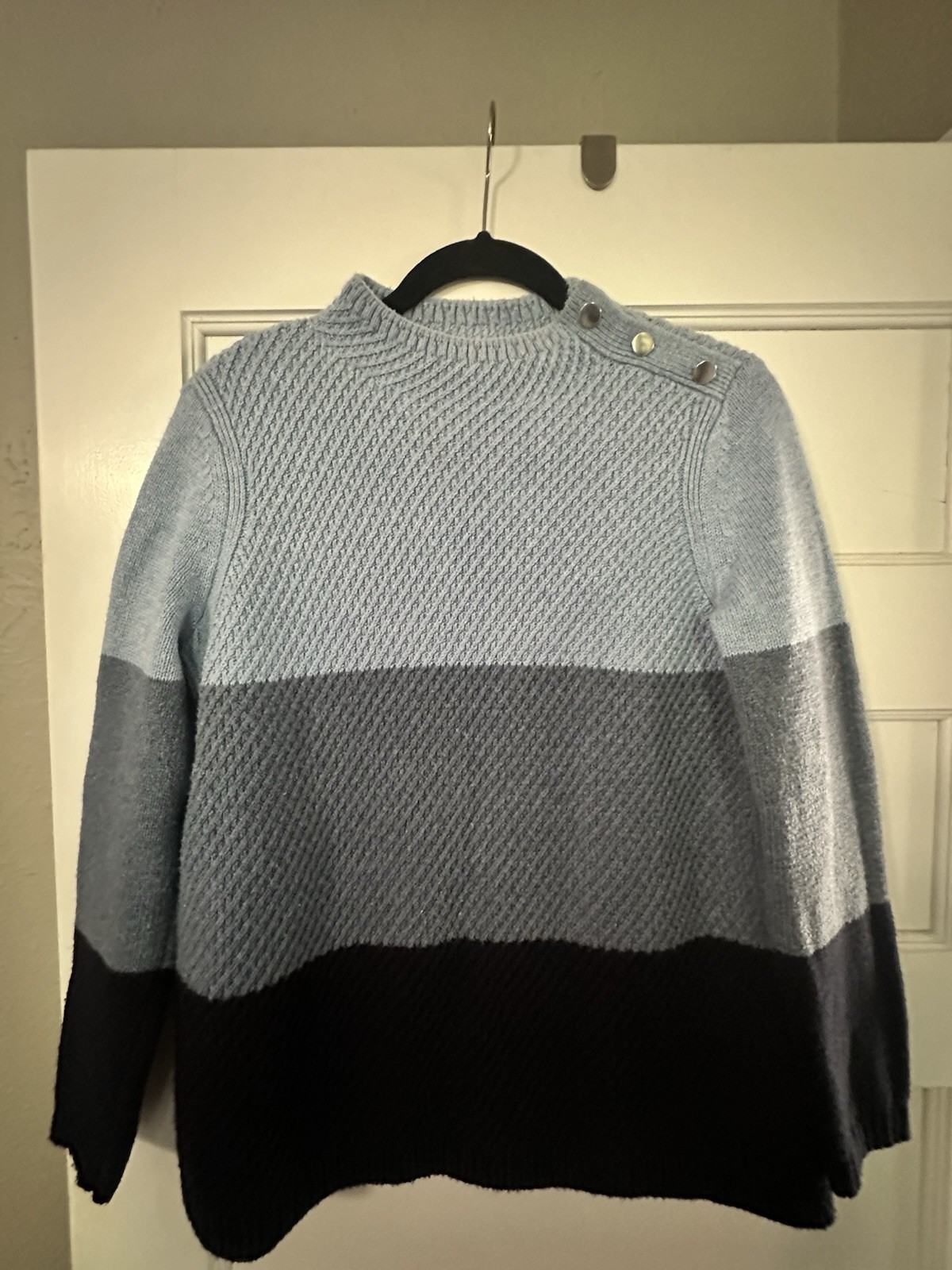 Talbots Petites MP Colorblock Mock Neck Button Shoulder 3/4 Sleeve Sweater