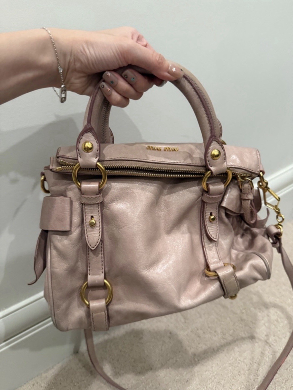 Vintage Miu Miu Mughetto Vitello Lux bow Leather Mini Bow Top Handle Bag