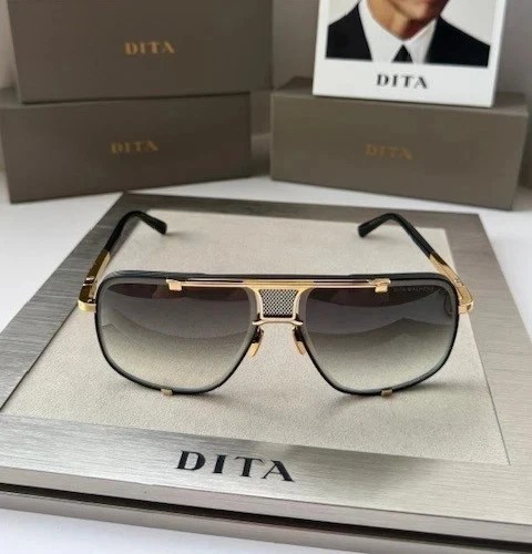 DITA Mach Five DRX2087 Matte Black Gold Sunglasses Grey Gradient Lens Unisex