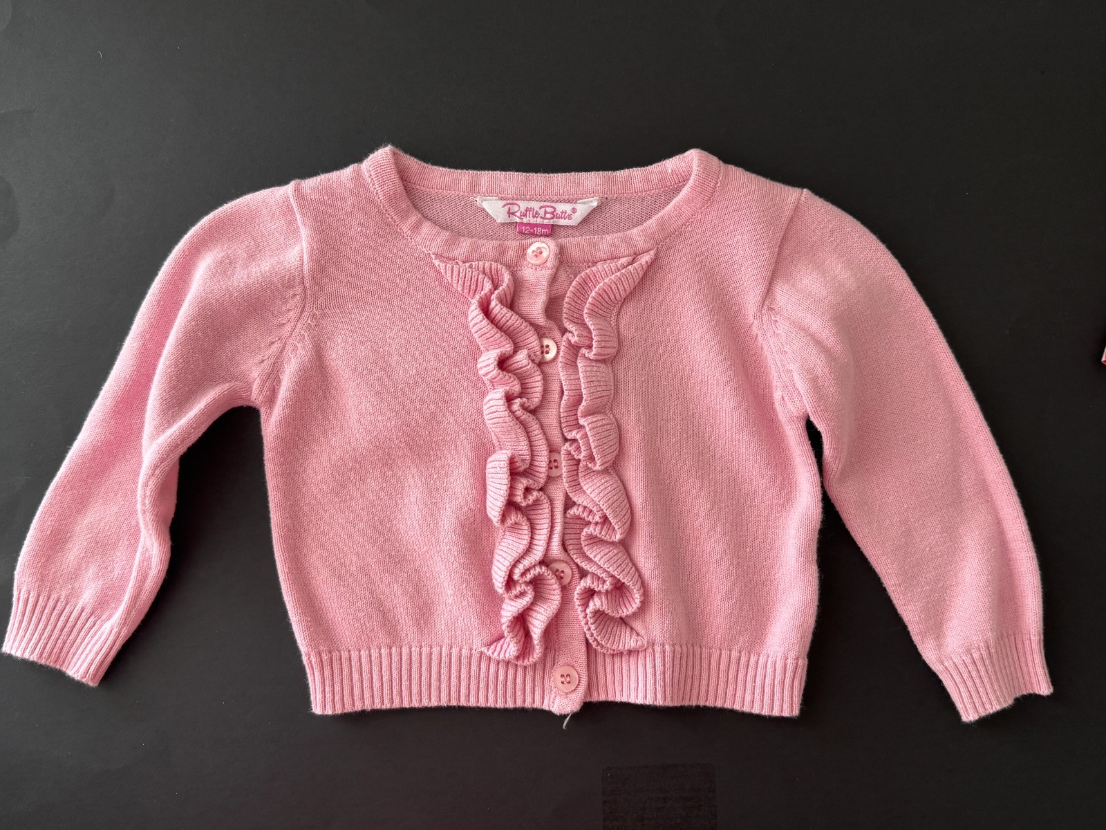 Ruffle Butts Pink Cardigan SWEATER Size 12 -18 Mo Cotton Acrylic Blend