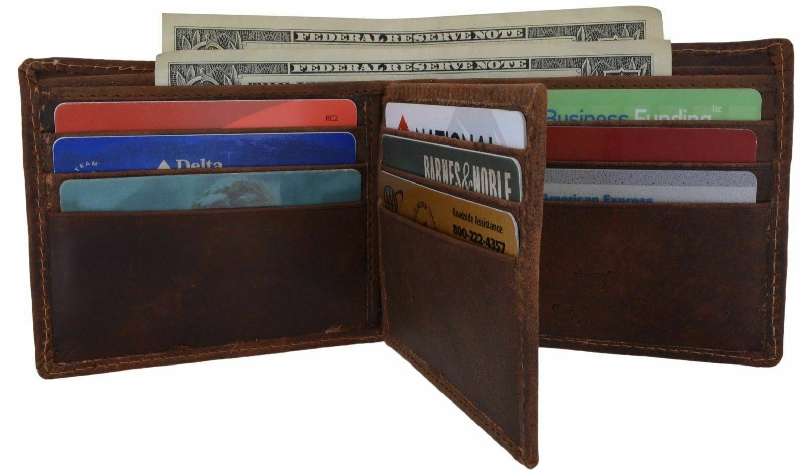Cavelio Bifold Mens Premium Leather Center Flap ID Card Holder Wallet Gift Box