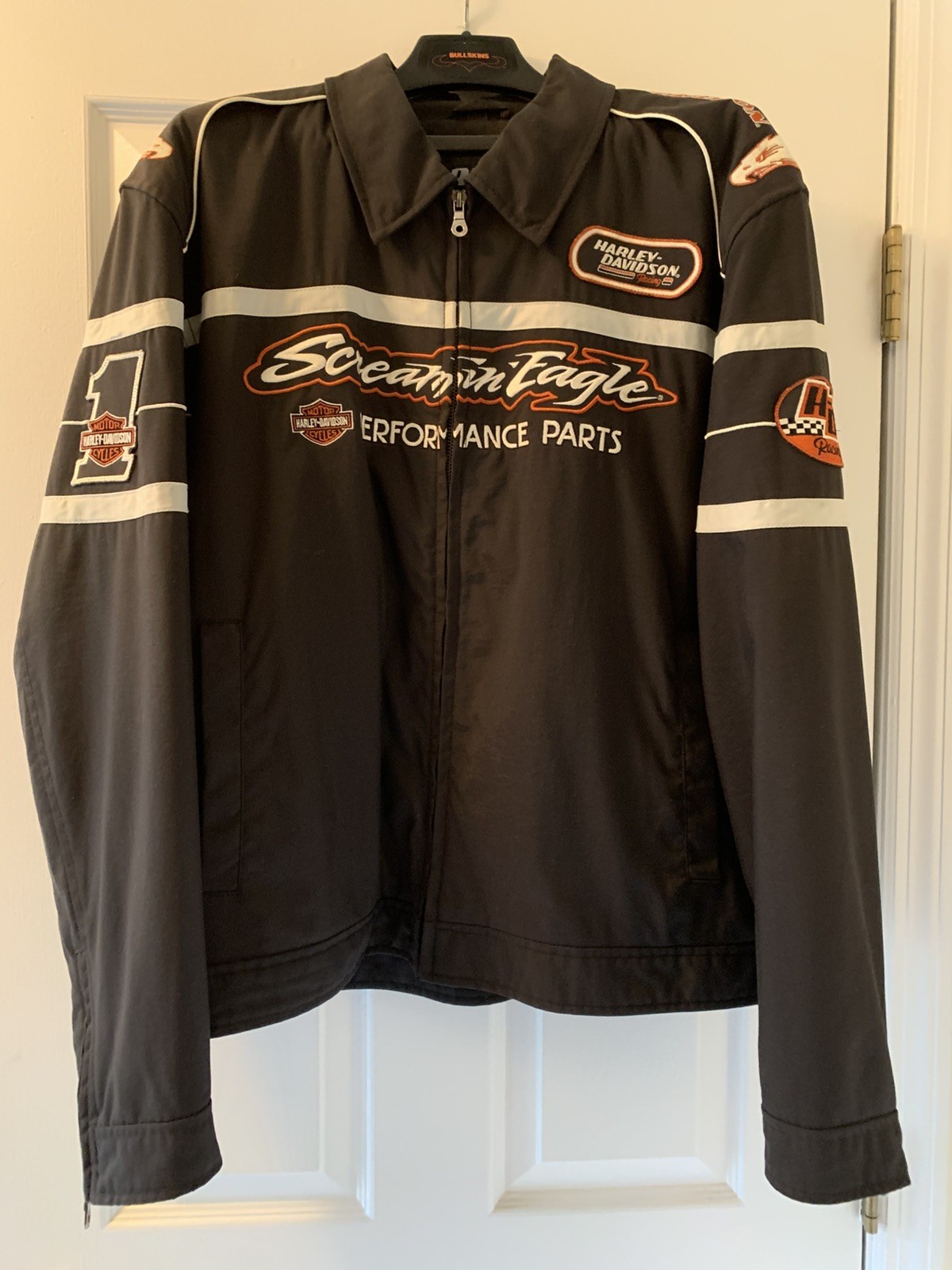 Vintage Harley Davidson Screamin Eagle Racing Black Bird MC Jacket Mens XL