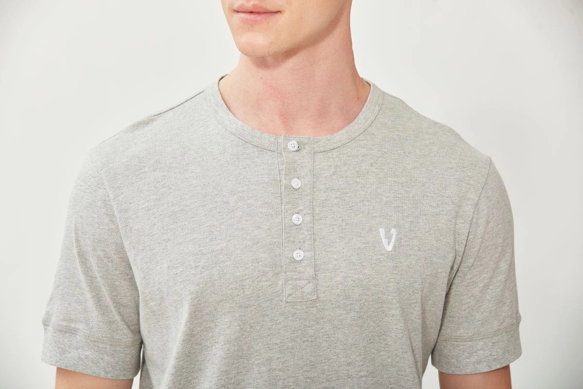 VarietyAthletics Mens Soft Pima Cotton Elastic Sleeve Cuff Henley T-Shirt