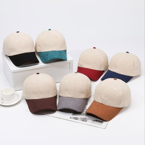 Two Tone Corduroy Baseball Cap Dad Hat Classic Adjustable Soft Plain Cap