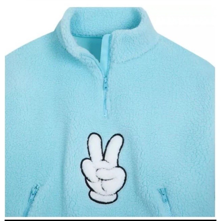 Disney Parks Mickey Mouse Peace Sign Blue Fleece Women’s 3X Sherpa 1/4 Zip NEW