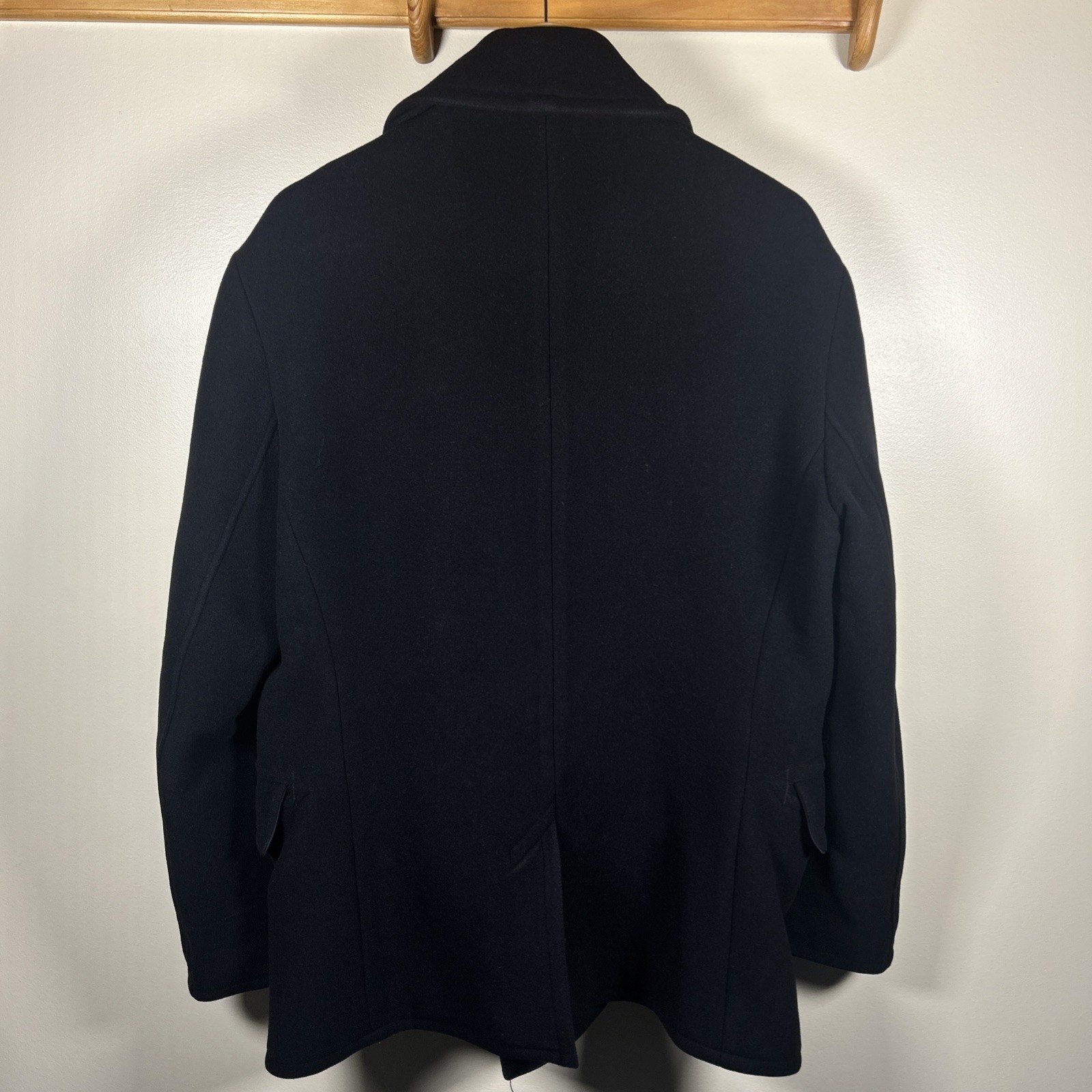 Polo Ralph Lauren Pea Coat Large Black Wool Double Breasted Anchor Naval RRL
