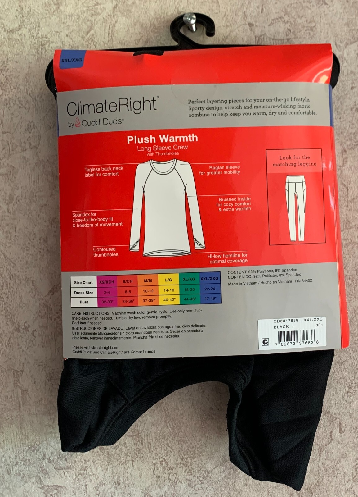 Climate Right Cuddl Duds Women’s Top New Size 2XL XXL 22 Thumbhole Black Thermal