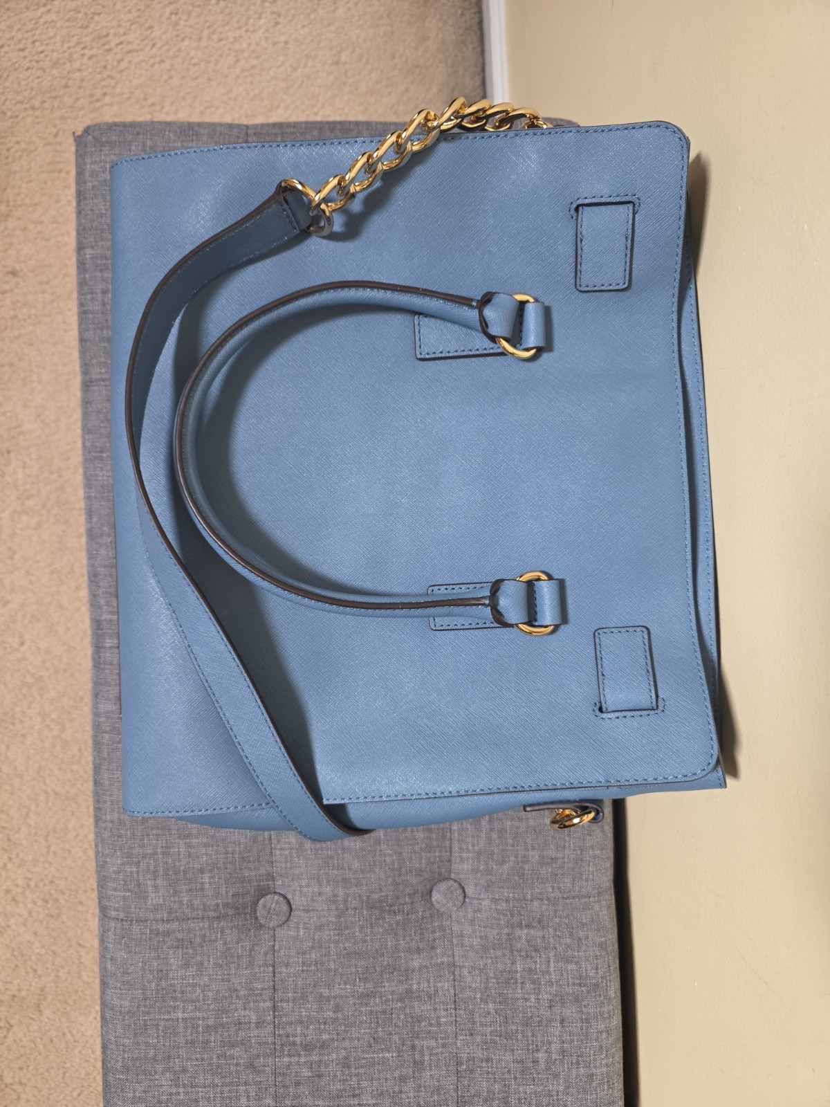 Michael Kors Hamilton Satchel Bag with Gold Chain – Blue