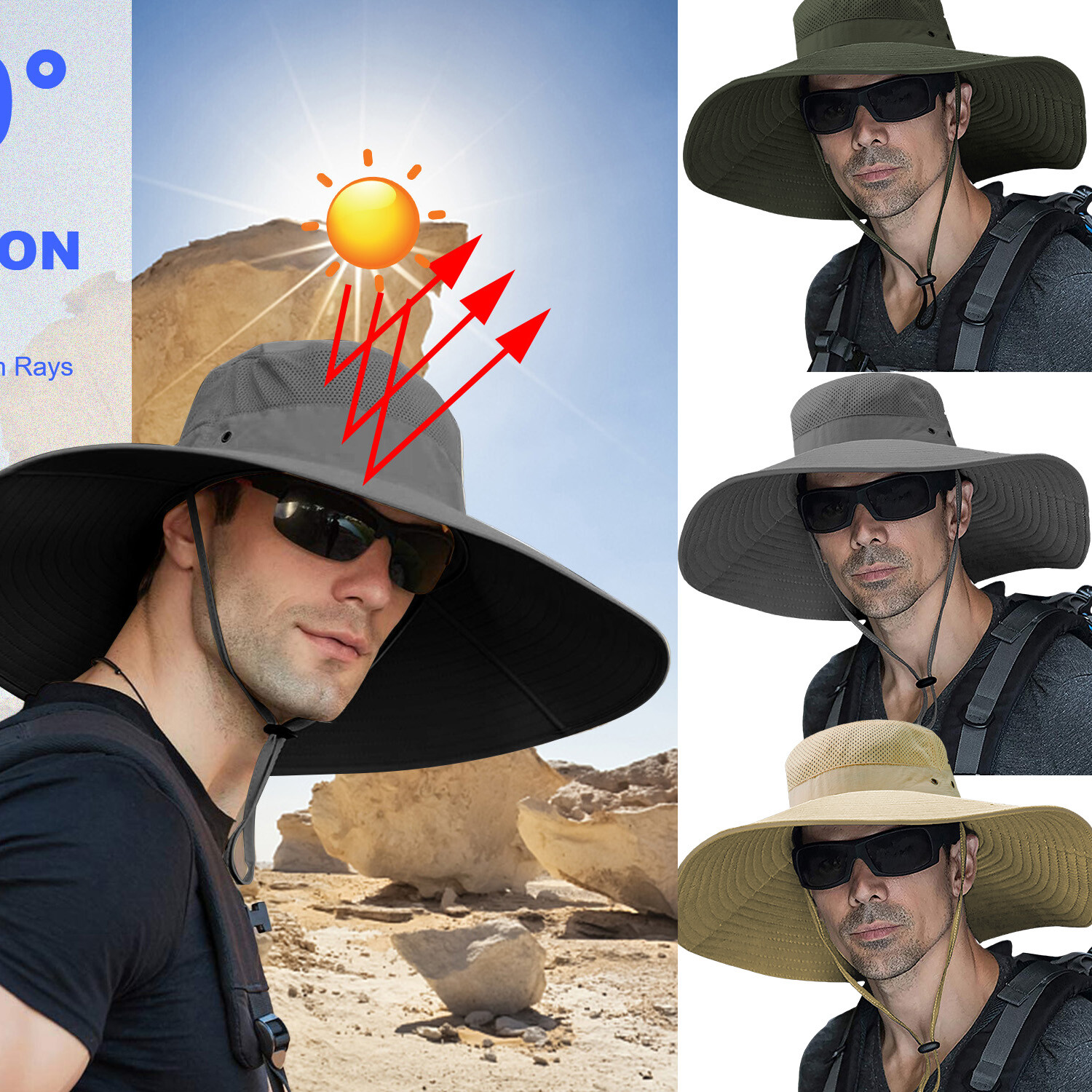 UPF50+ Wide Brim Sun Hat with Neck Flap – Perfect for Hiking, Safari & Beach USA