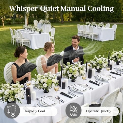 12 Pcs Paper Fans Handheld – 8.3 Inch Foldable Hand Fan, Folding Fans Black