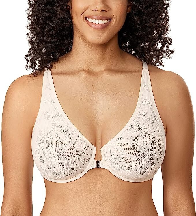 AISILIN Women’s Front Closure Bras Unlined Lace Soft Plunge Sexy Underwire (9)