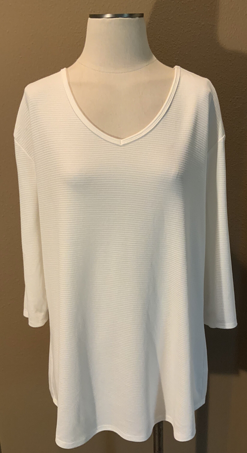 Seg’ments Canada XXL Ivory V Neck Ribbed T Shirt Top W 3/4 Sleeves